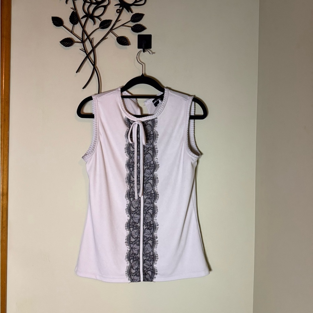 Karl Lagerfeld Career Lace White/Black Tank Ruffle Neck Small - Picture 2 of 9